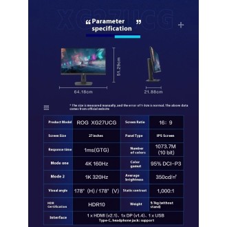 New Rog Xg27ucg 27pro Dual-Mode 27 Inch Monitor 4k 160hz